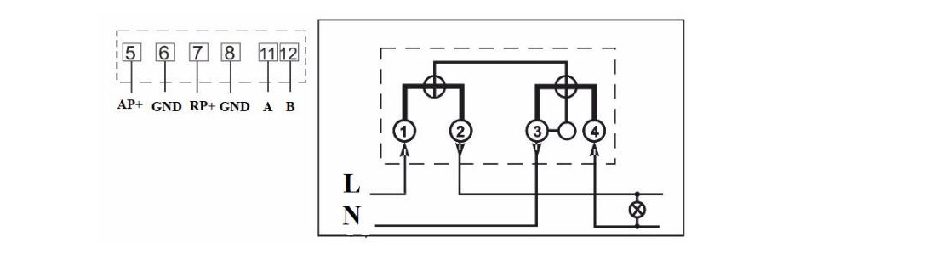 Hình 1: Sơ đồ đấu nối công tơ điện tử 1 pha 2 dây CE-14 Gelex Emic