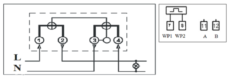 Hình 1: Sơ đồ đấu nối công tơ điện tử 1 pha 2 dây CE-18 Gelex Emic