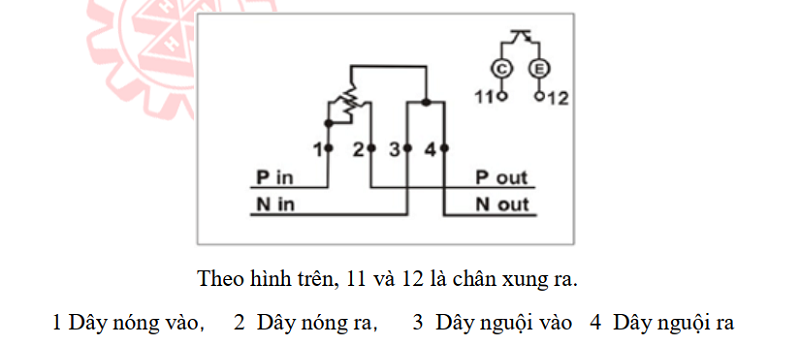 Hình 1: Sơ đồ đấu nối công tơ điện tử 1 pha 1 biểu giá trực tiếp kiểu DDS26D Hữu Hồng