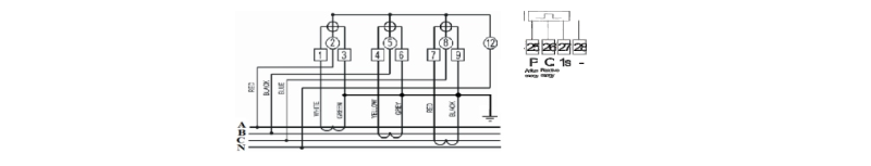 Hình 2: Sơ đồ đấu nối công tơ điện tử 3 pha 4 dây 1 biểu giá gián tiếp ME-40 5(10)A Gelex Emic